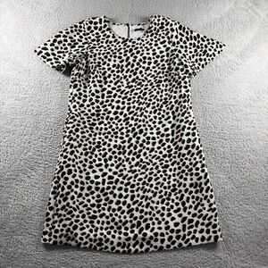 Anne Taylor Animal Print Shift Dress Womens 4P Leopard Petite Cap Sleeve Pockets